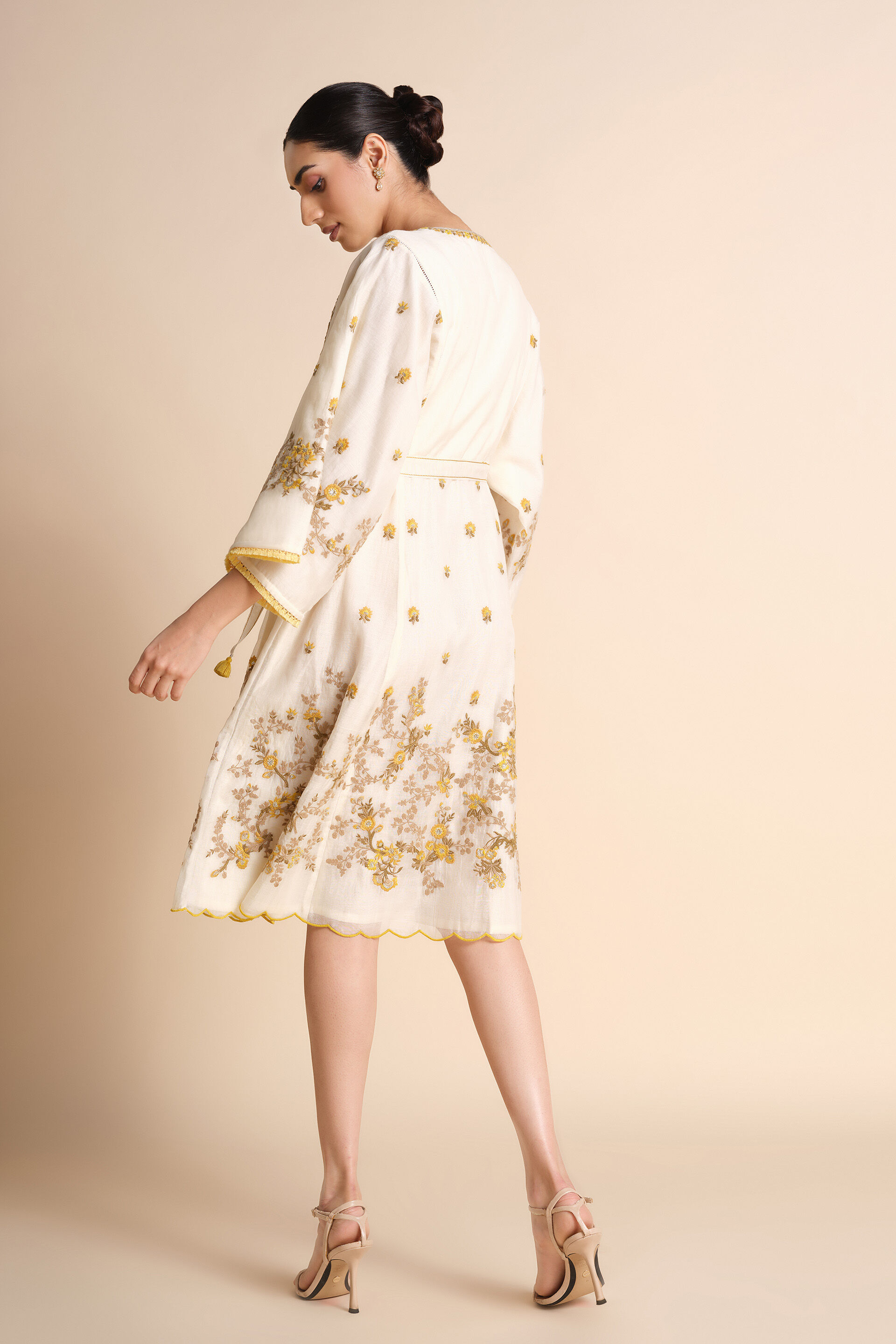 Amra Embroidered Mul Dress - Natural, Natural, image 9